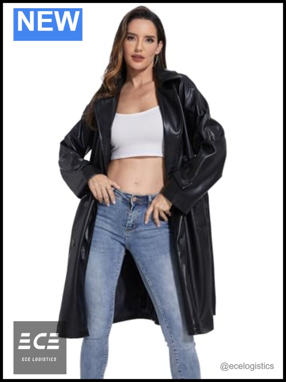 Faux Leather Trench Coat Women's Moto Biker Jacket Lightweight Vegan Pleather